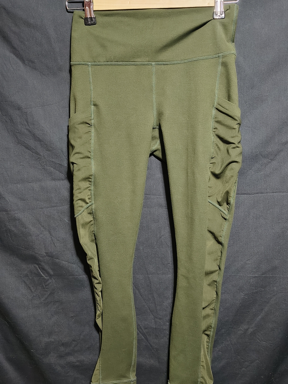 High-Rise Olive Green Ruched Leggings for Women